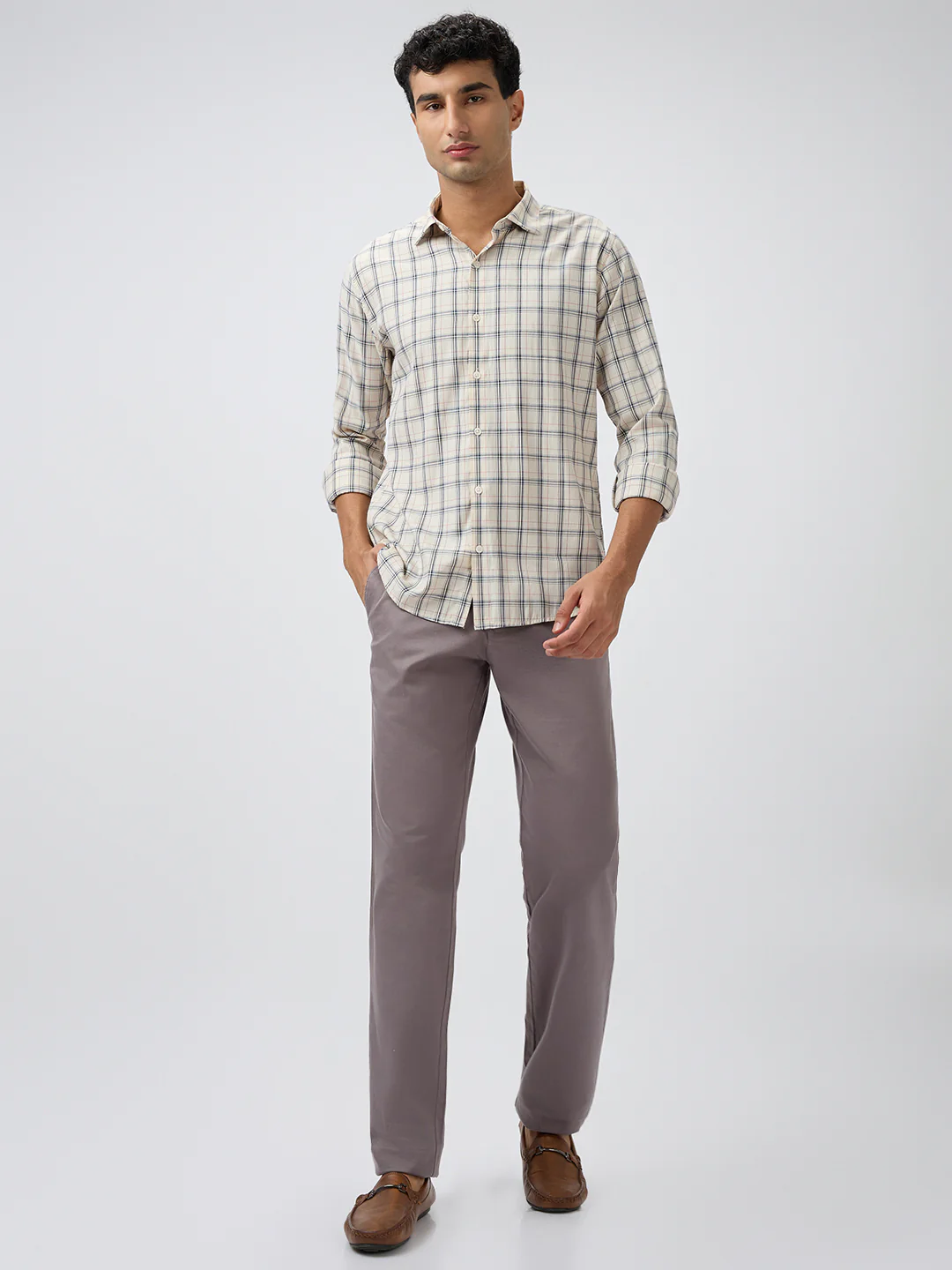 Park Avenue Men Brown Checks Slim Fit Polyester Blend Casual Shirt - Image 5