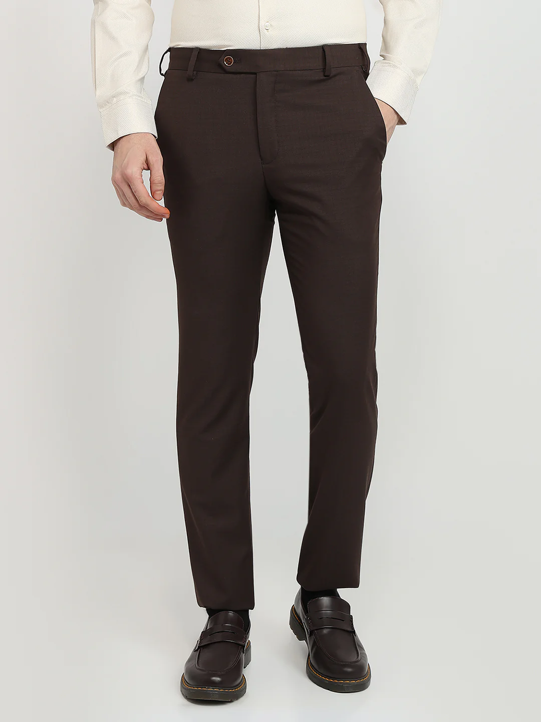 Park Avenue Men Brown Checks Slim Fit Polyester Blend Trouser