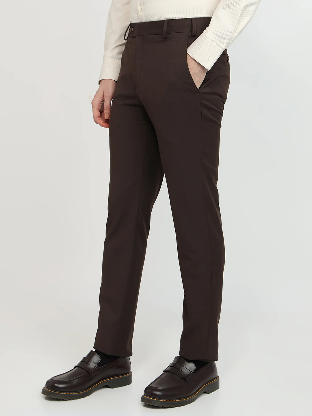 Park Avenue Men Brown Checks Slim Fit Polyester Blend Trouser - Image 2