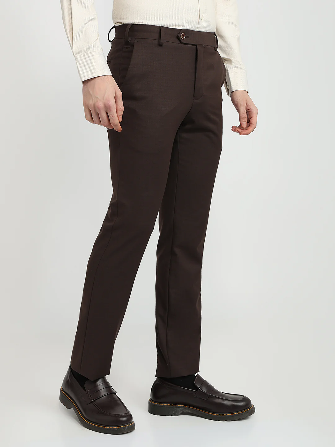 Park Avenue Men Brown Checks Slim Fit Polyester Blend Trouser - Image 3