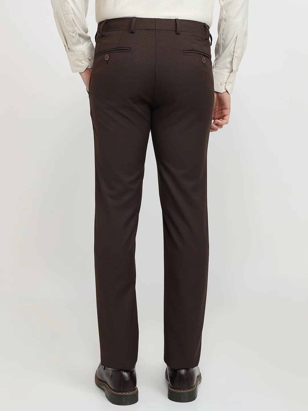 Park Avenue Men Brown Checks Slim Fit Polyester Blend Trouser - Image 4