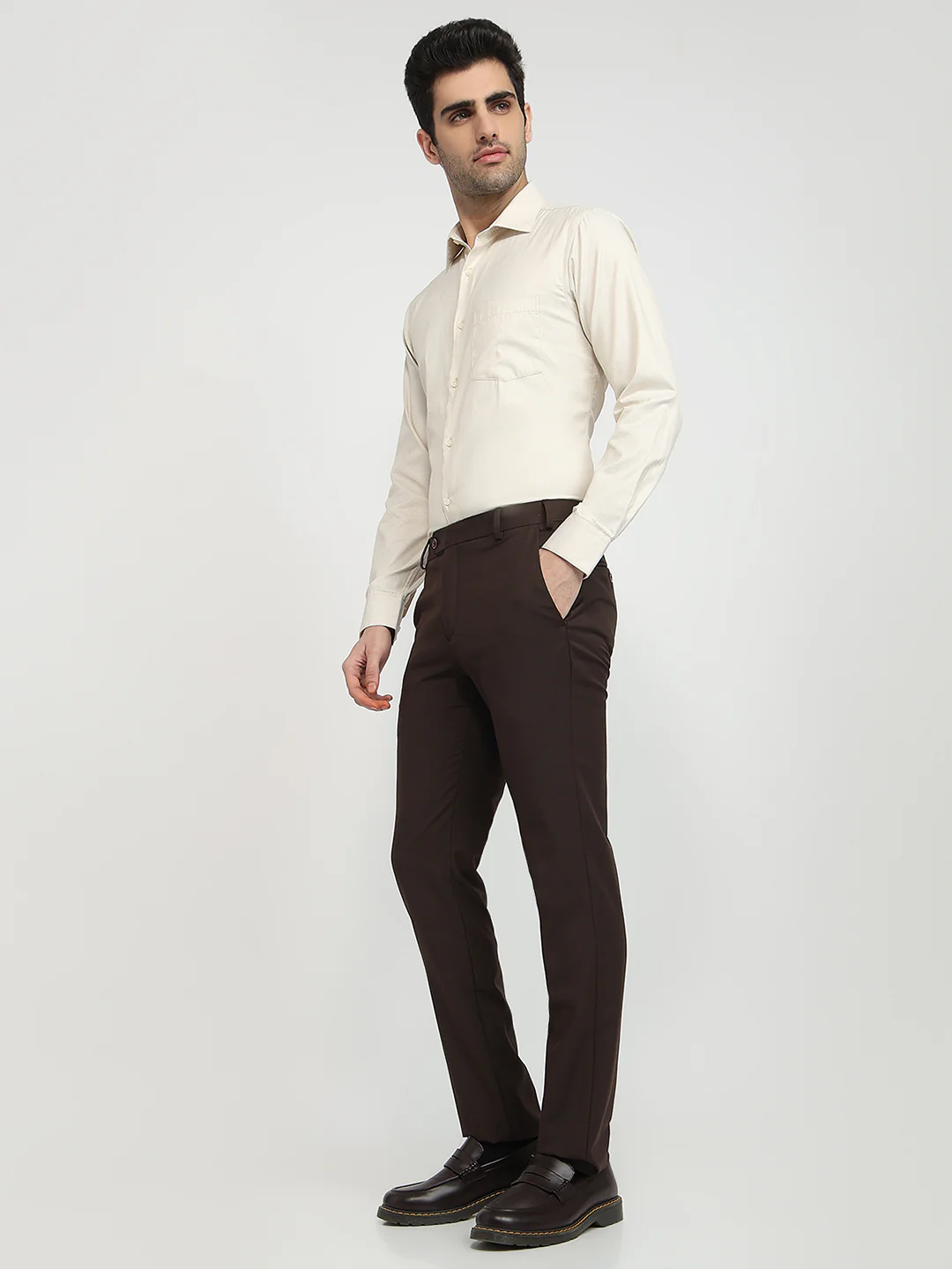 Park Avenue Men Brown Checks Slim Fit Polyester Blend Trouser - Image 5