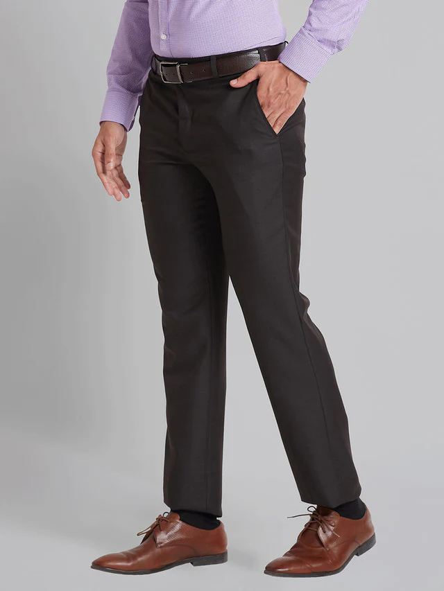Park Avenue Men Brown Checks Smart Fit Polyester Blend Trouser - Image 3