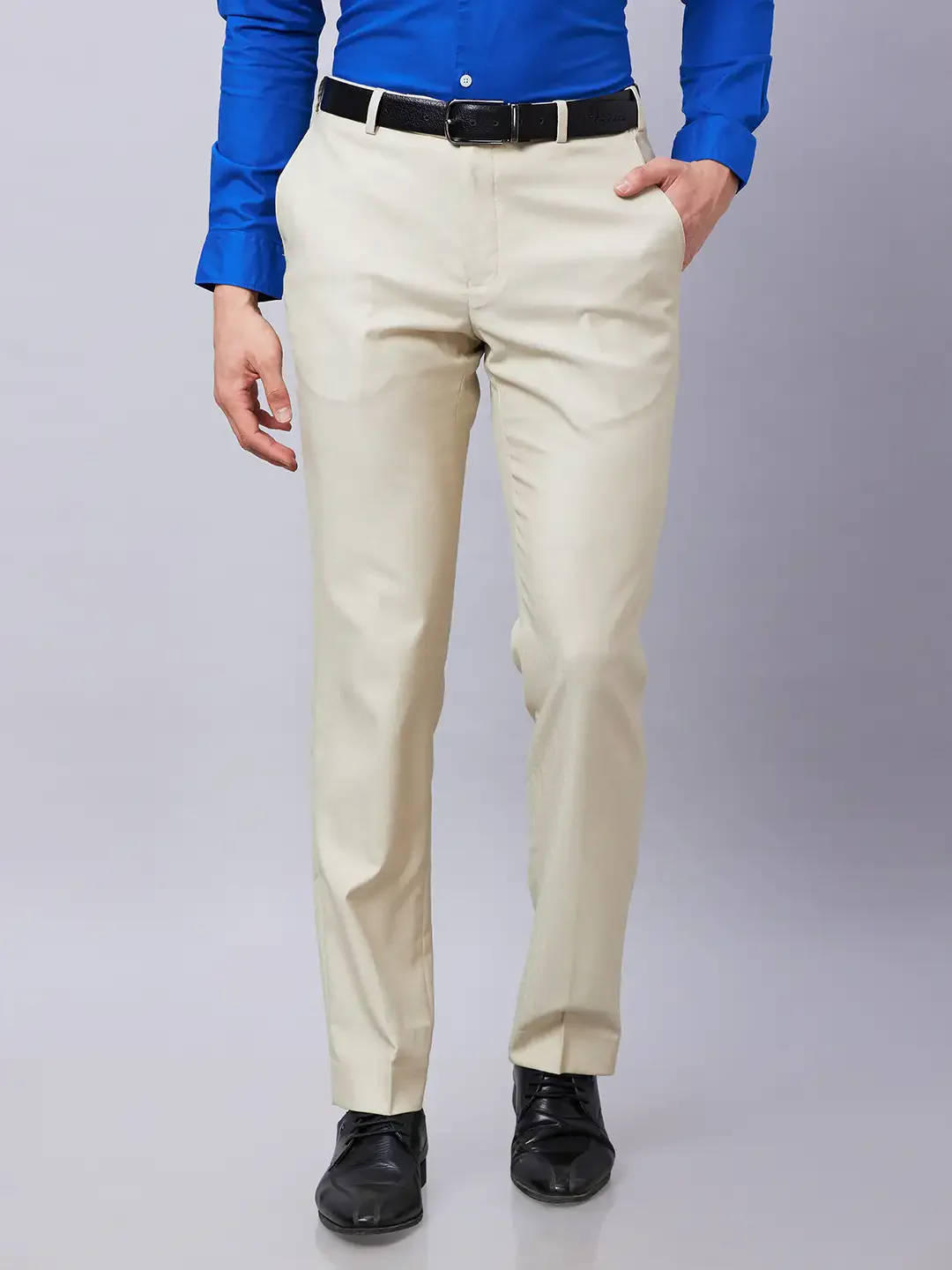 Park Avenue Men Brown Checks Smart Fit Polyester Blend Trousers