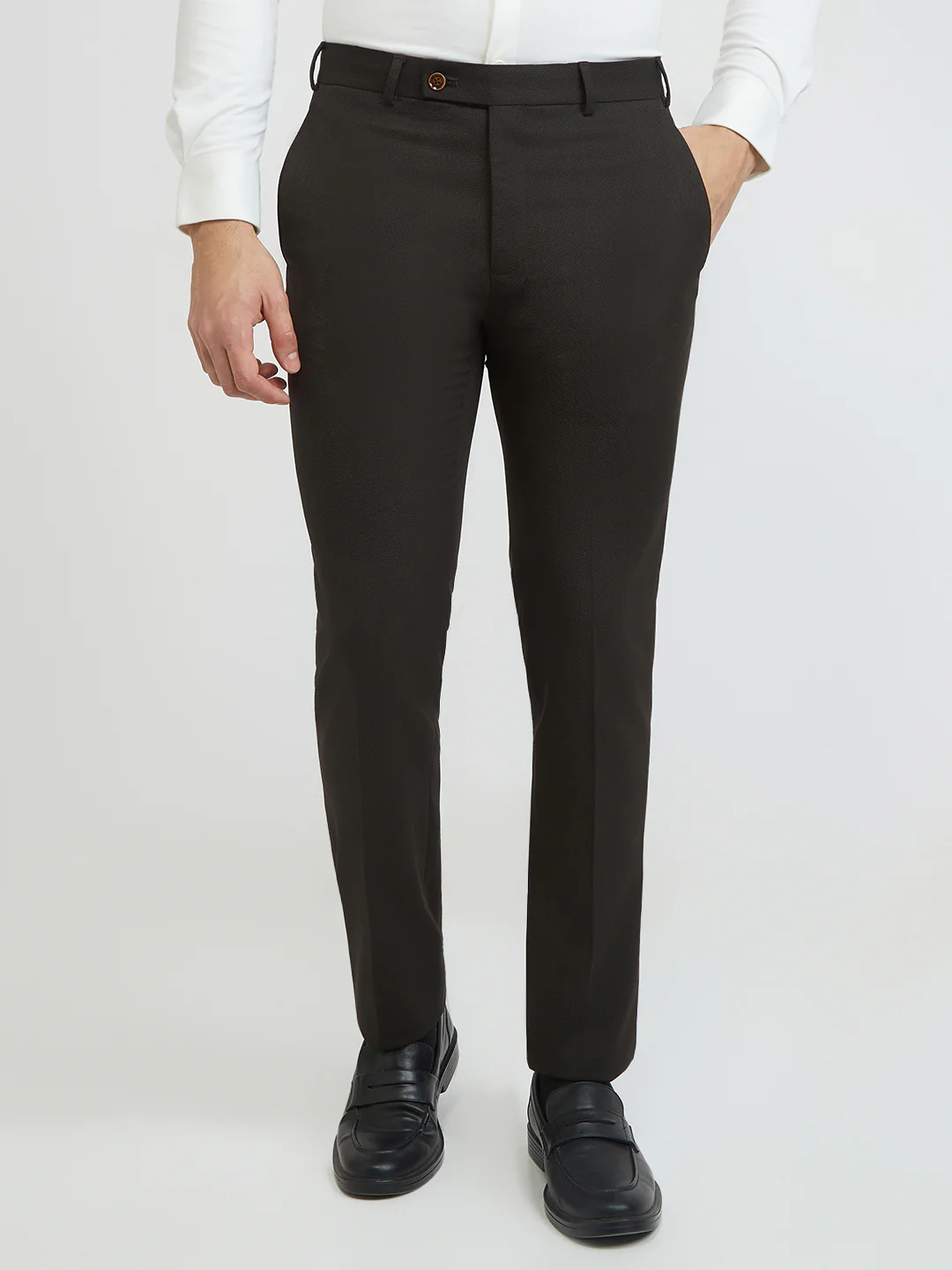 Park Avenue Men Brown Dobby Slim Fit Polyester Blend Trouser