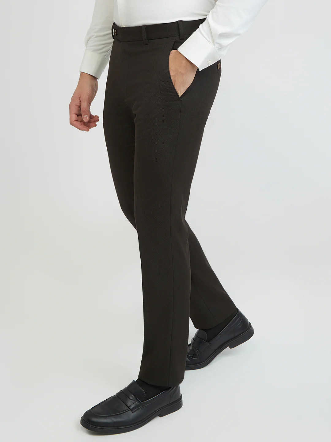 Park Avenue Men Brown Dobby Slim Fit Polyester Blend Trouser - Image 3