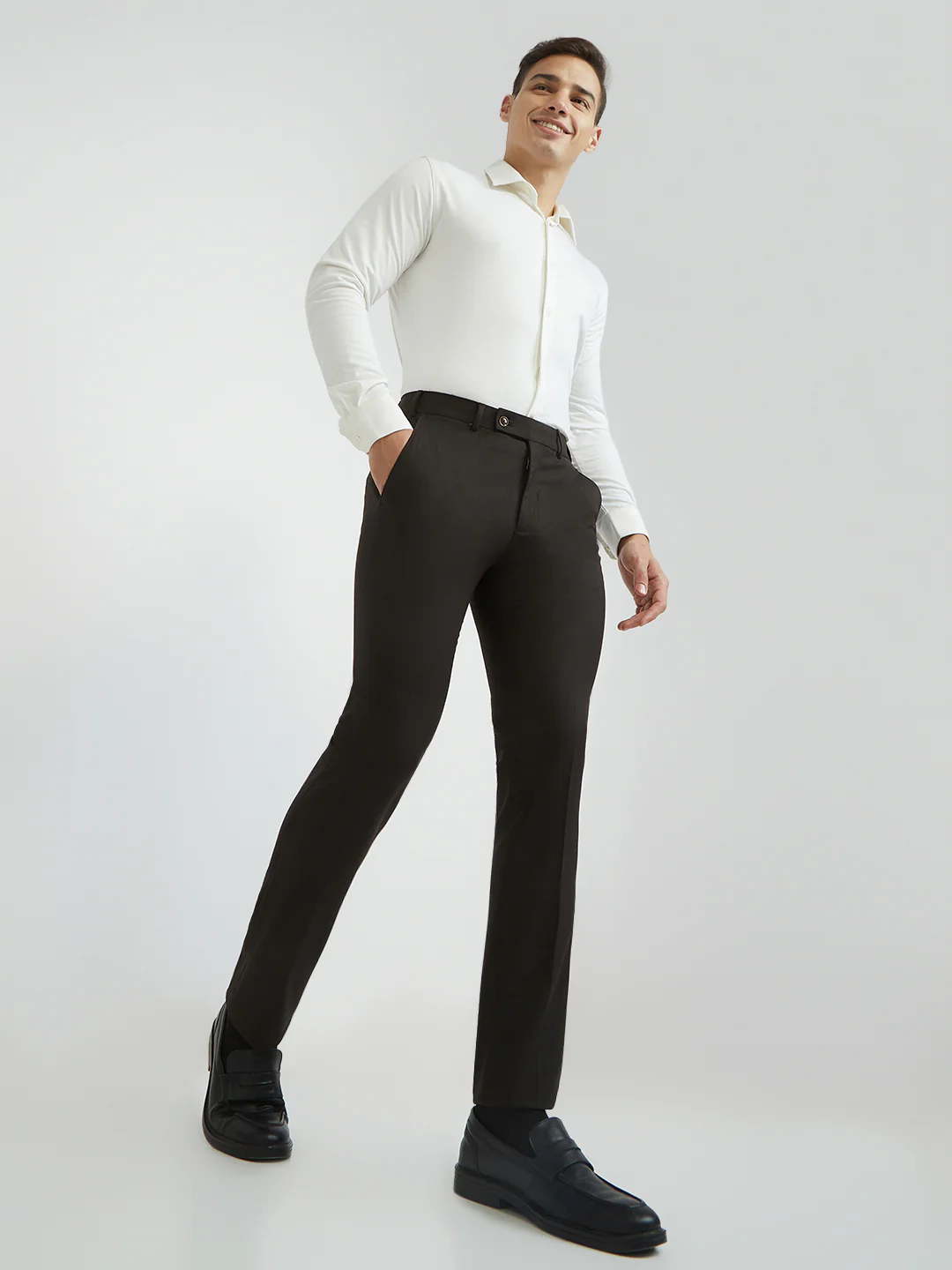 Park Avenue Men Brown Dobby Slim Fit Polyester Blend Trouser - Image 5
