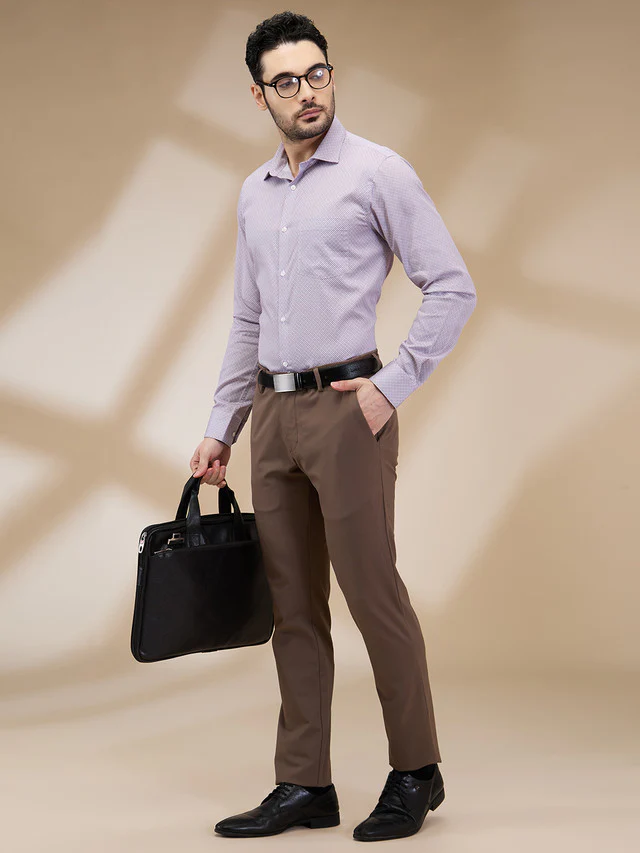 Park Avenue Men Brown Plain Commutech Fit Polyester Blend Trouser - Image 2