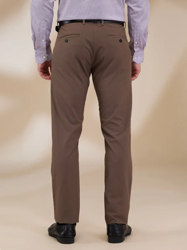 Park Avenue Men Brown Plain Commutech Fit Polyester Blend Trouser - Image 4