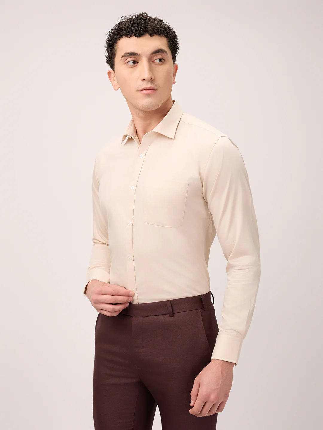 Park Avenue Men Brown Plain Slim Fit Cotton Blend Formal Shirt - Image 2