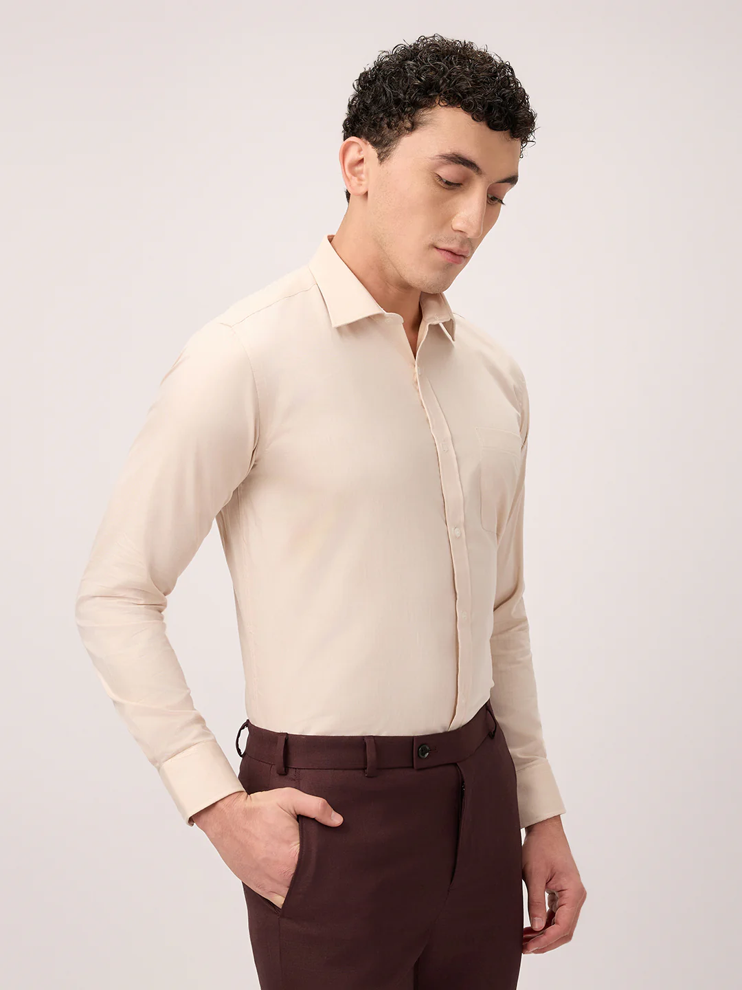 Park Avenue Men Brown Plain Slim Fit Cotton Blend Formal Shirt - Image 3