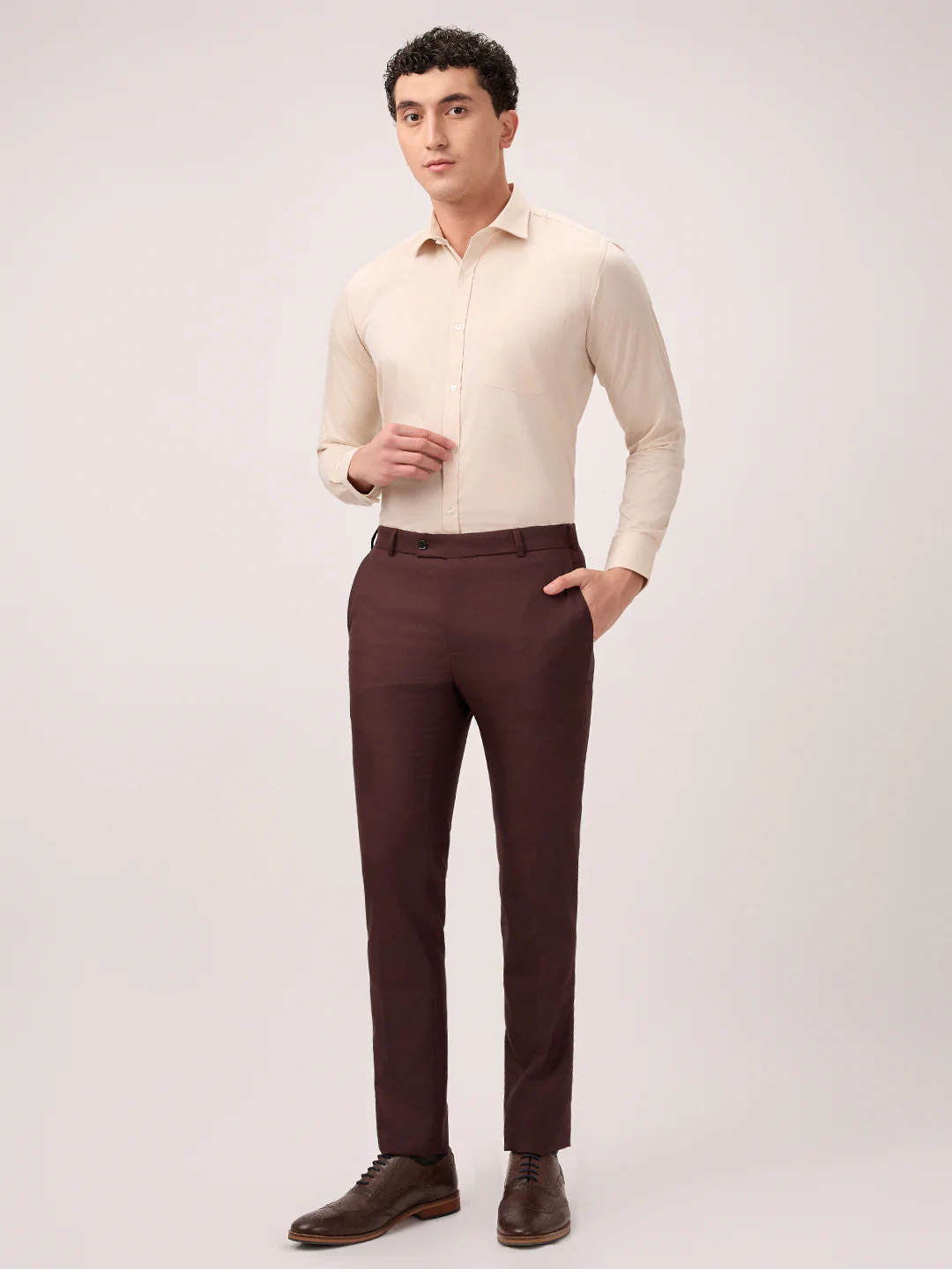 Park Avenue Men Brown Plain Slim Fit Cotton Blend Formal Shirt - Image 5
