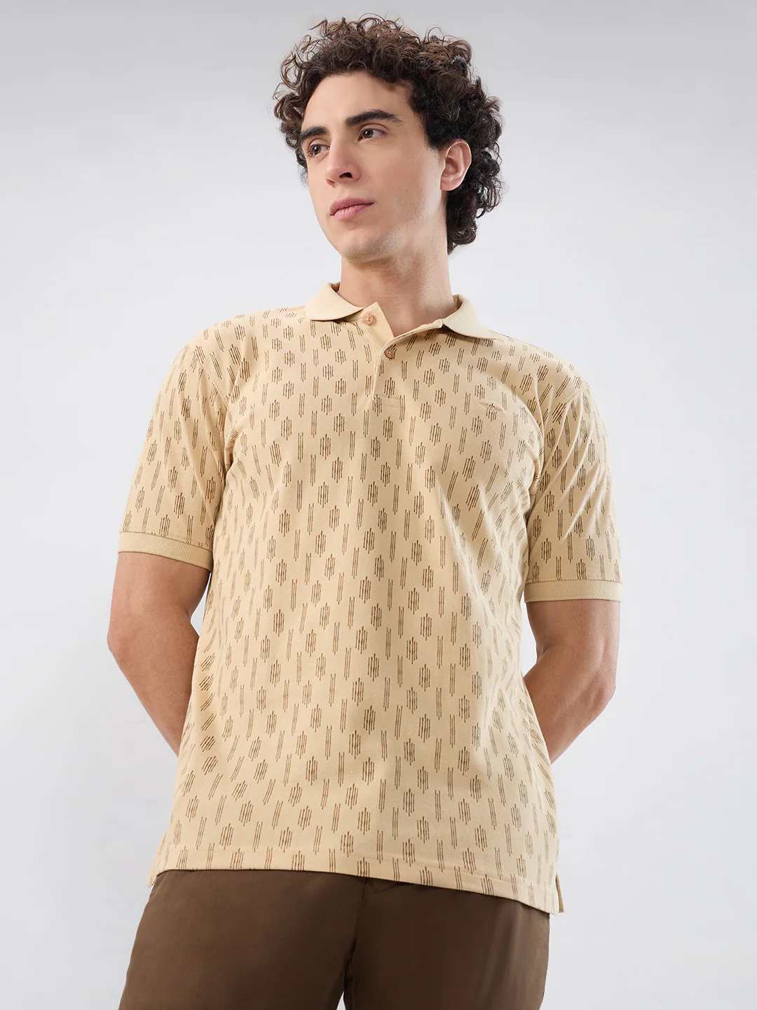 Park Avenue Men Brown Print Slim Fit Cotton Blend T-shirt