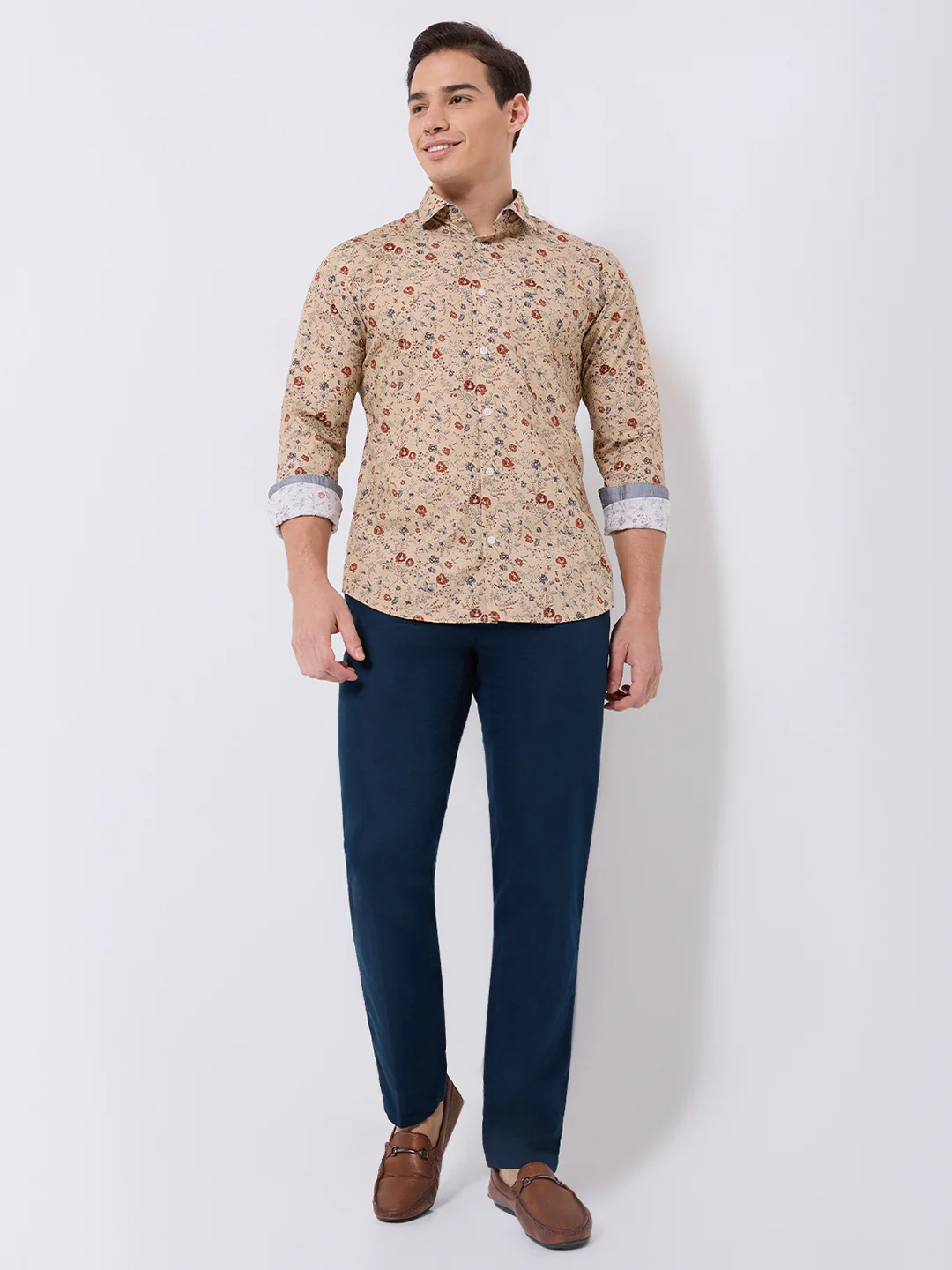 Park Avenue Men Brown Print Slim Fit Cotton Casual Shirt - Image 6