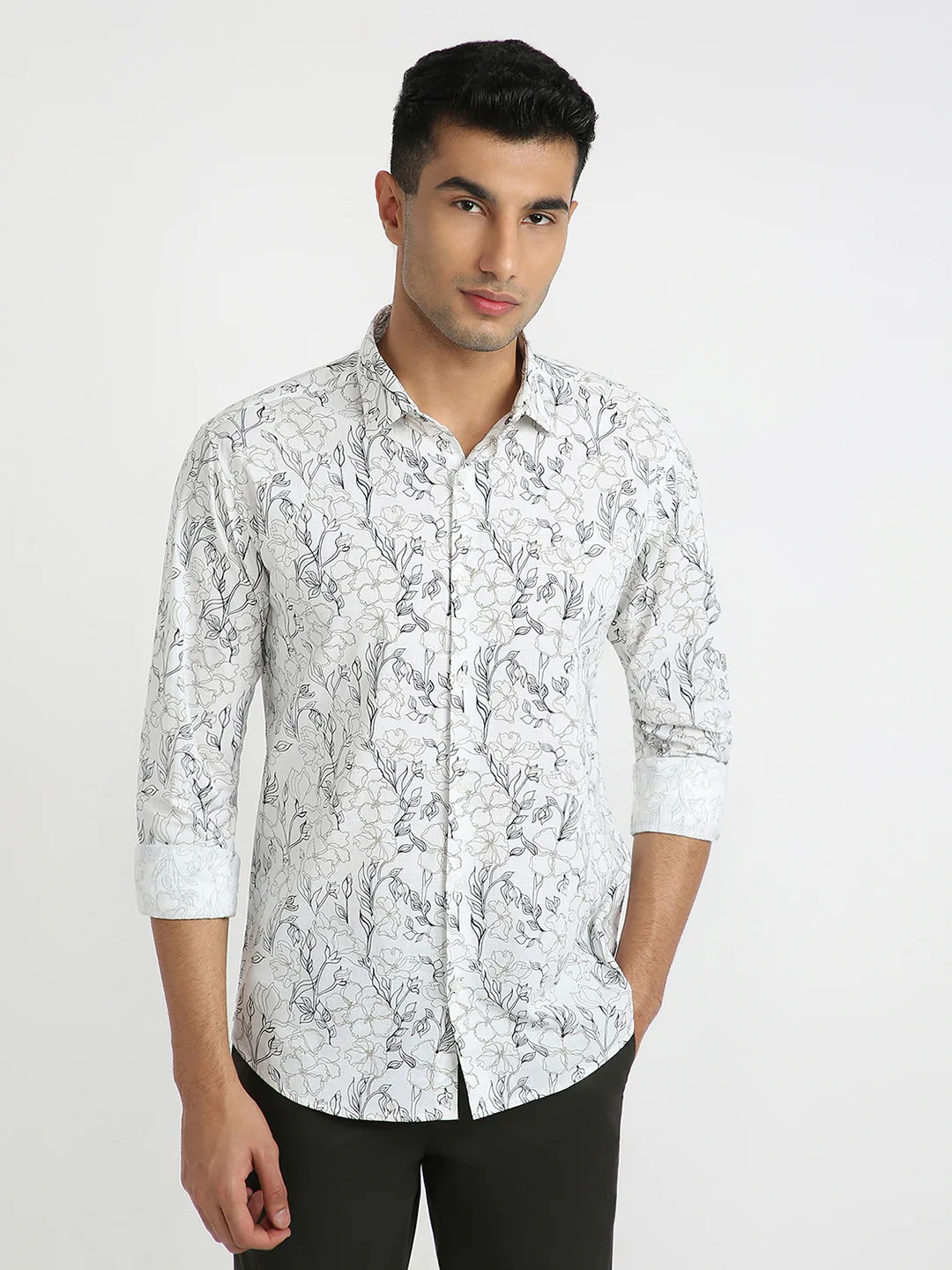 Park Avenue Men Brown Print Slim Fit Cotton Shirt
