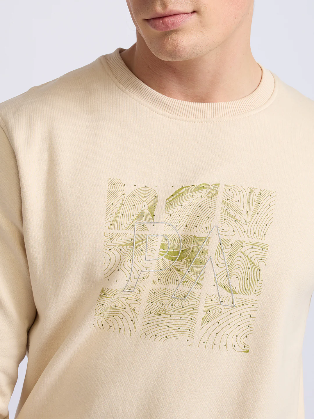 Park Avenue Men Brown Printed Slim Fit Cotton Blend Round Neck Collar Sweatshirt - Image 6