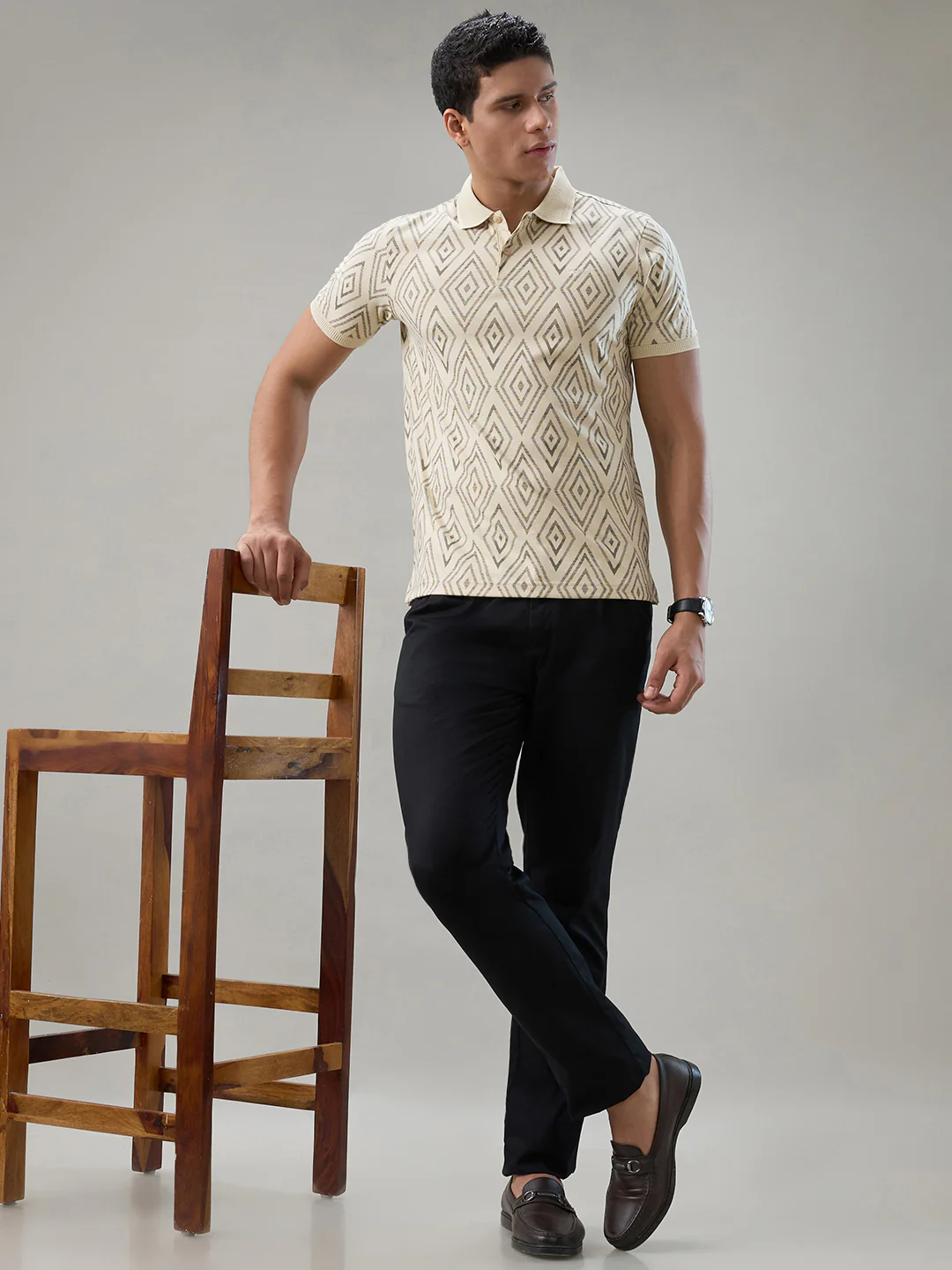 Park Avenue Men Brown Printed Slim Fit Cotton Blend T-Shirt - Image 7