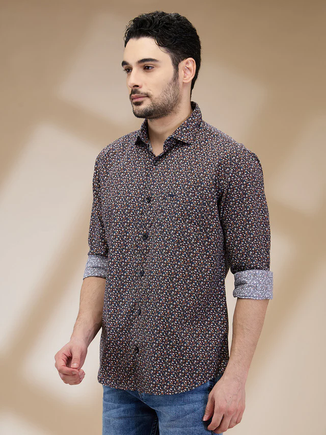 Park Avenue Men Brown Printed Slim Fit Cotton Casual Shirt - Image 3