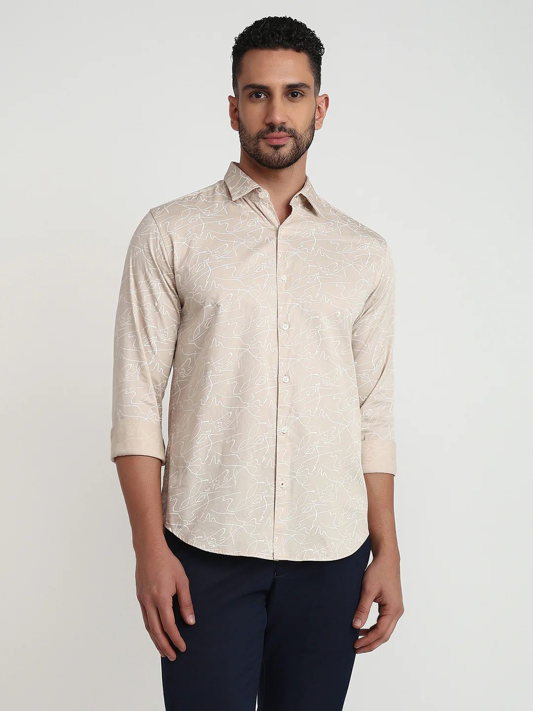 Park Avenue Men Brown Printed Slim Fit Cotton Casual Shirt