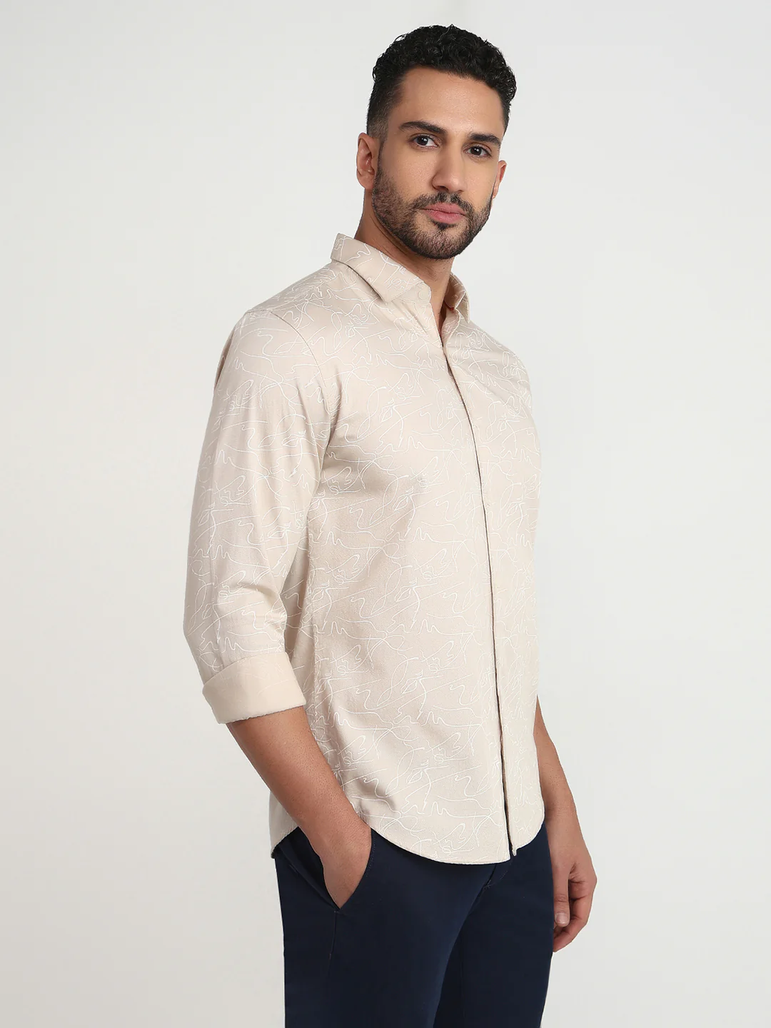 Park Avenue Men Brown Printed Slim Fit Cotton Casual Shirt - Image 3