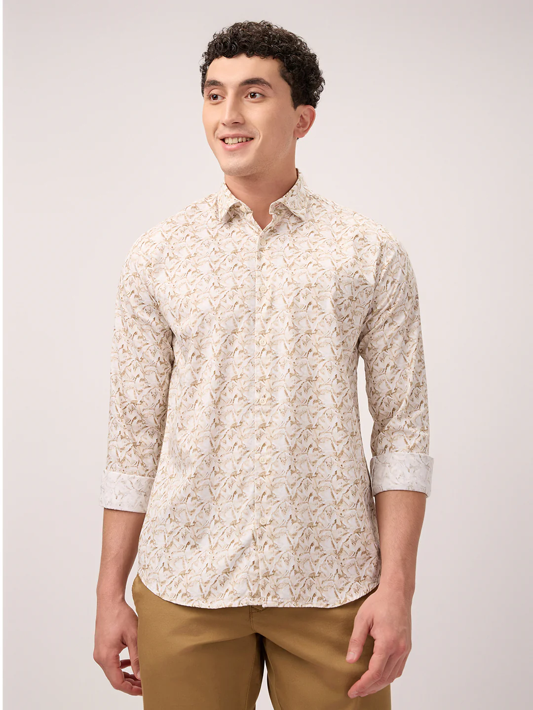 Park Avenue Men Brown Printed Slim Fit Cotton Casual Shirt
