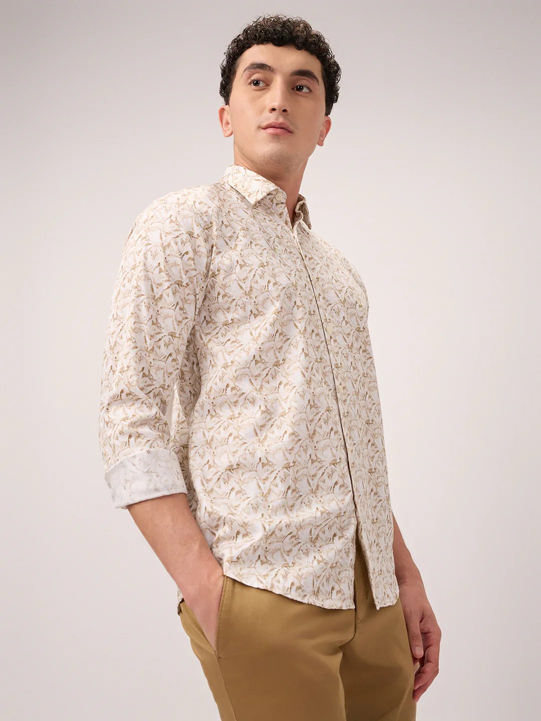 Park Avenue Men Brown Printed Slim Fit Cotton Casual Shirt - Image 3