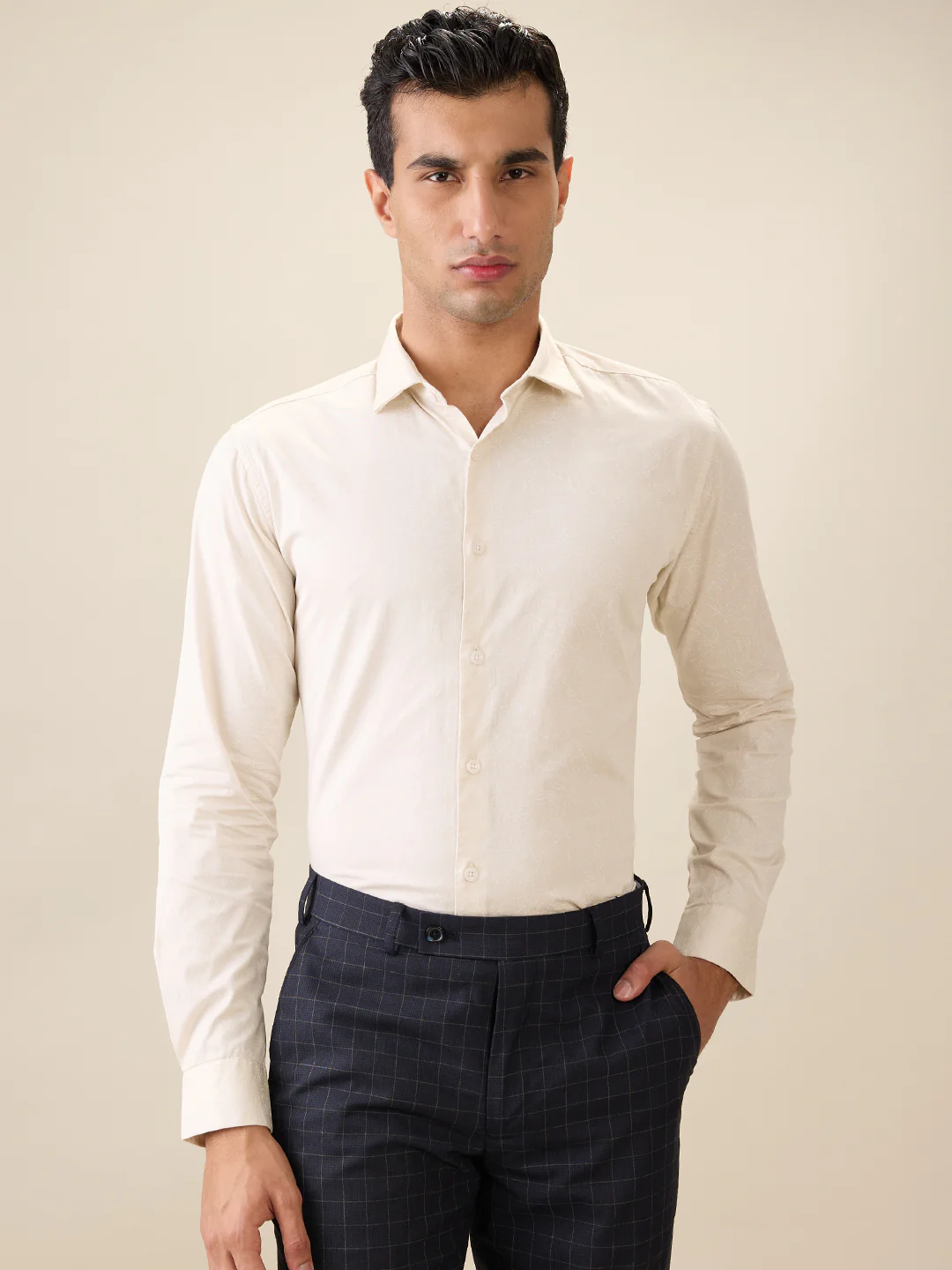 Park Avenue Men Brown Printed Slim Fit Cotton Casual Shirt