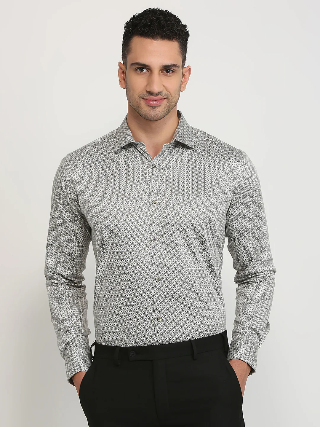 Park Avenue Men Brown Printed Slim Fit Cotton Formal Shirt