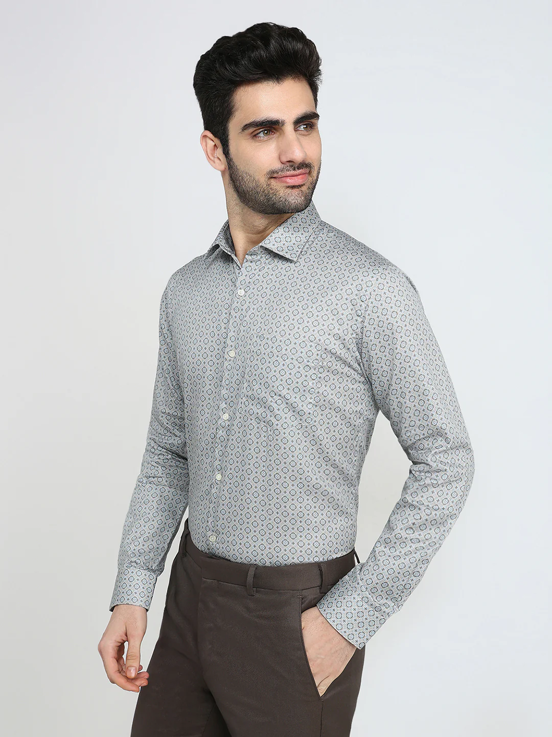Park Avenue Men Brown Printed Slim Fit Cotton Full Sleeve Formal Shirt - Image 2