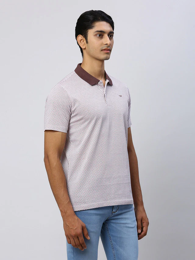 Park Avenue Men Brown Printed Slim Fit Half Sleeve Polo Neck T-Shirt - Image 2