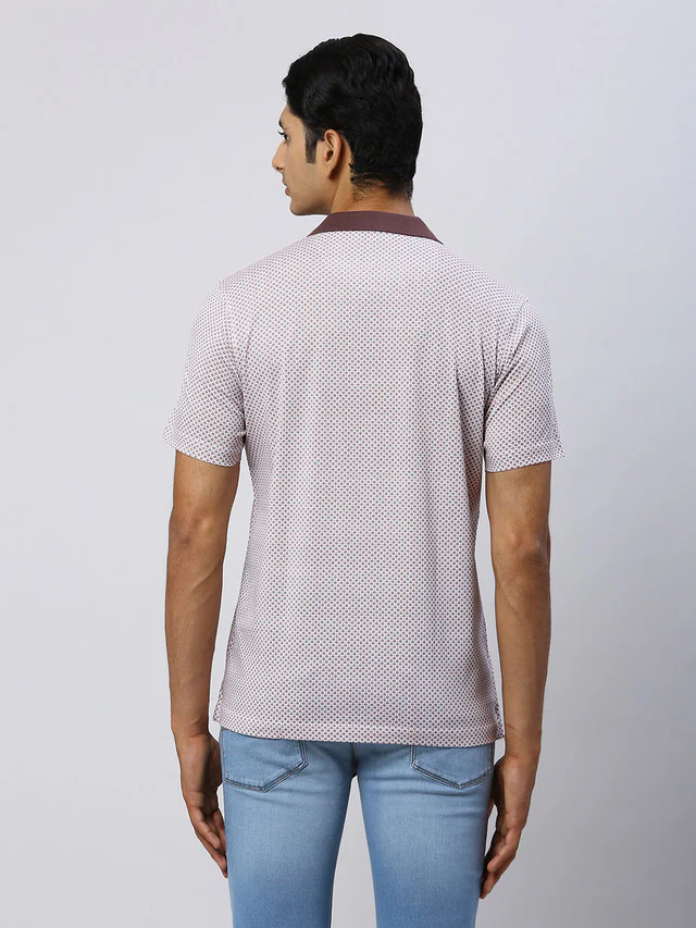 Park Avenue Men Brown Printed Slim Fit Half Sleeve Polo Neck T-Shirt - Image 4