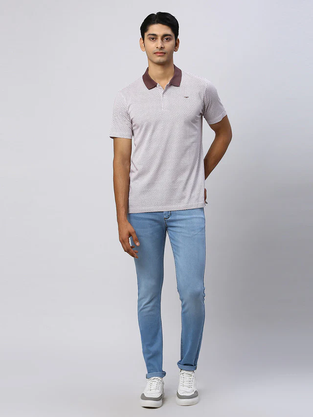 Park Avenue Men Brown Printed Slim Fit Half Sleeve Polo Neck T-Shirt - Image 5