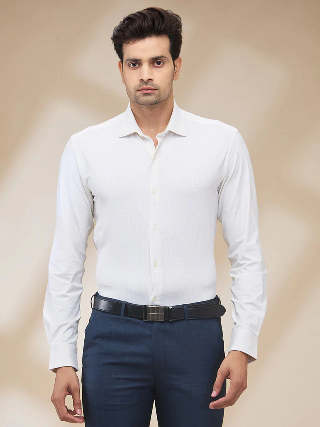 Park Avenue Men Brown Printed Slim Fit Nylon Blend Formal Shirt