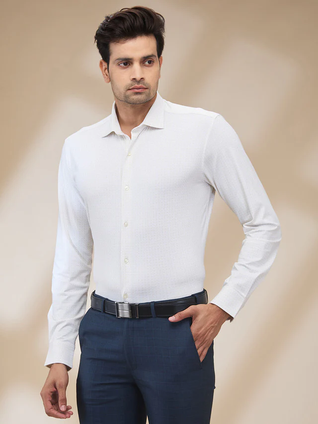 Park Avenue Men Brown Printed Slim Fit Nylon Blend Formal Shirt - Image 3