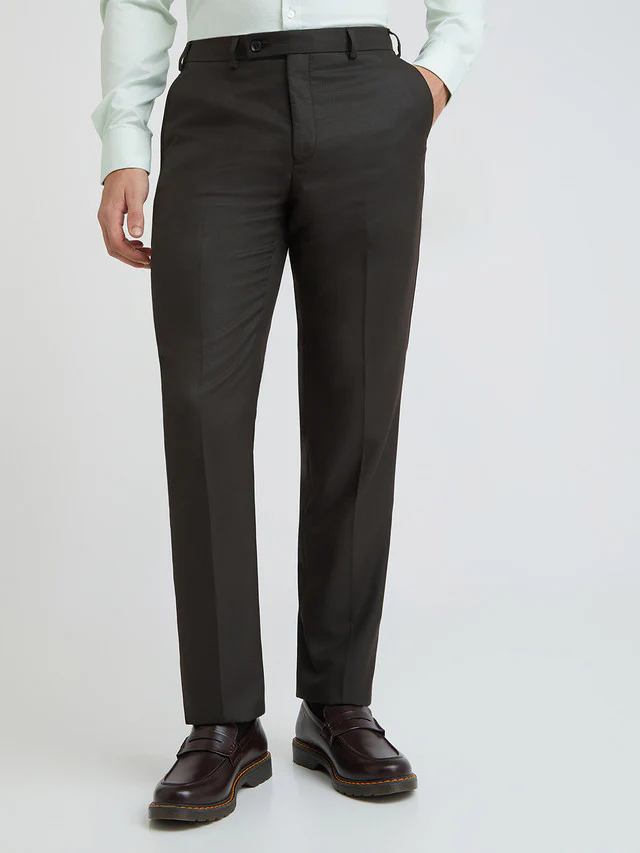 Park Avenue Men Brown Self Design Regular Fit Trouser