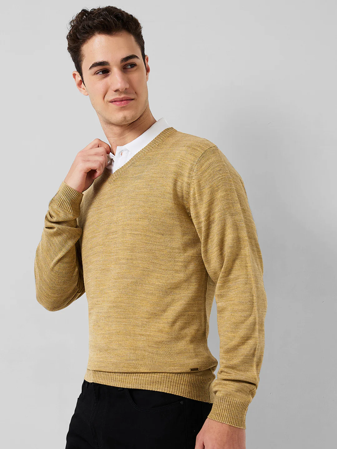 Park Avenue Men Brown Solid Regular Fit Acrylic Sweaters - Image 2