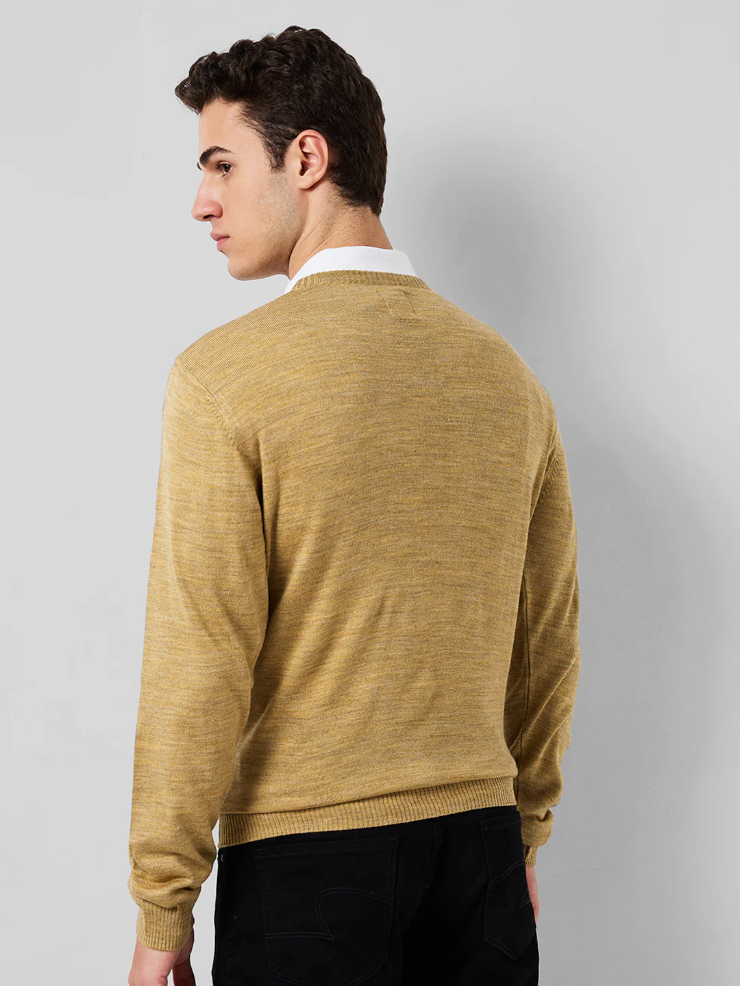 Park Avenue Men Brown Solid Regular Fit Acrylic Sweaters - Image 3