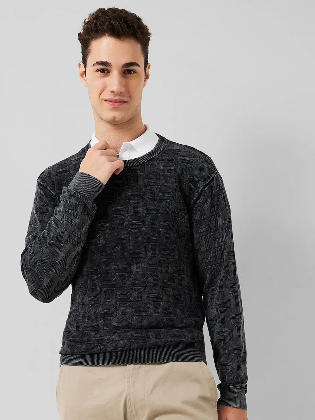 Park Avenue Men Brown Solid Regular Fit Cotton Sweater
