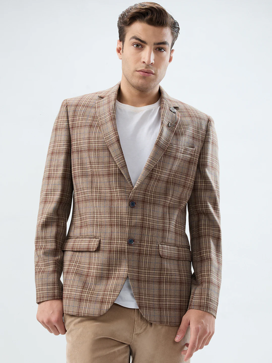 Park Avenue Men Brown Solid Regular Fit Polyester Blend Blazer