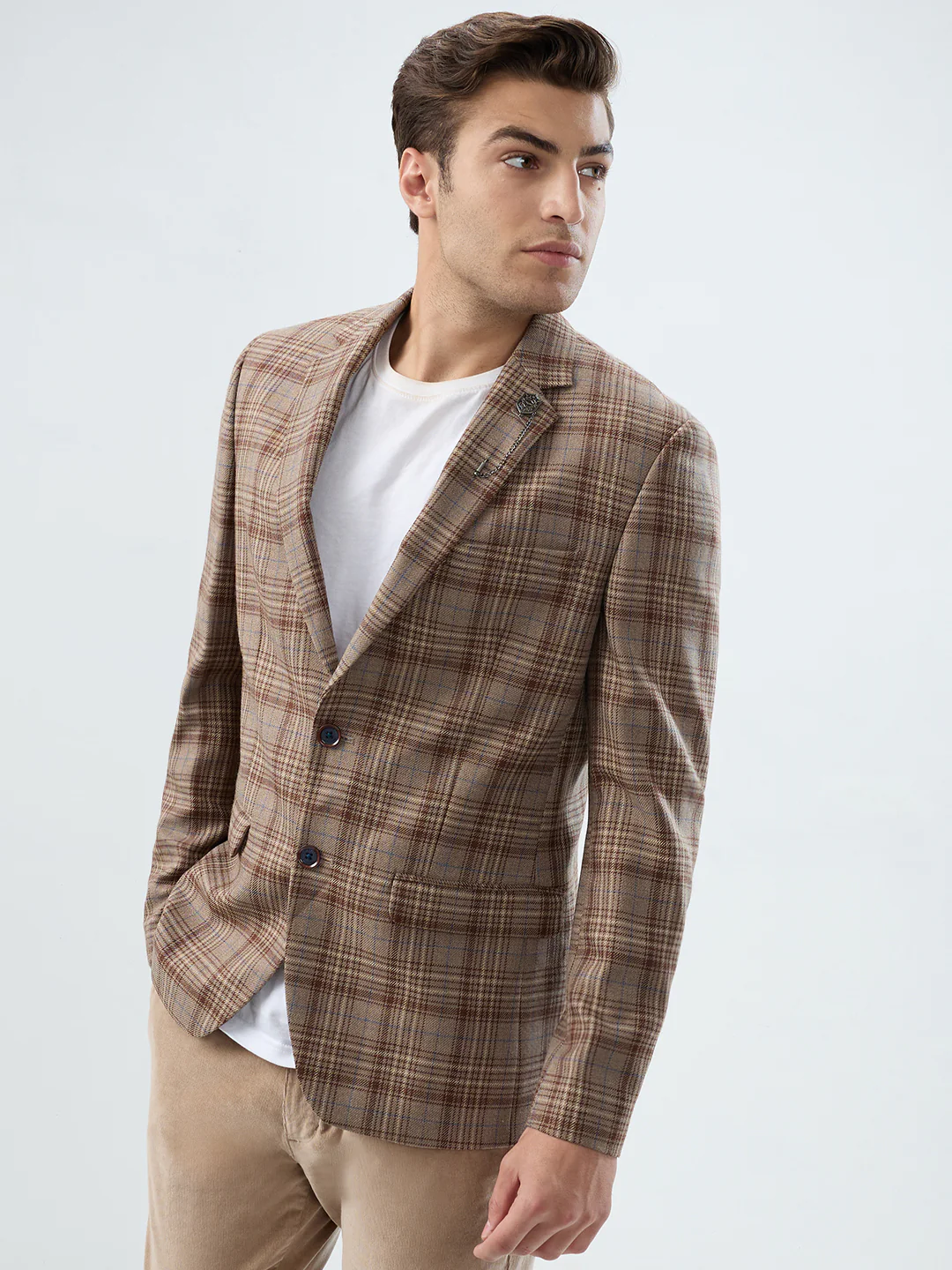 Park Avenue Men Brown Solid Regular Fit Polyester Blend Blazer - Image 3