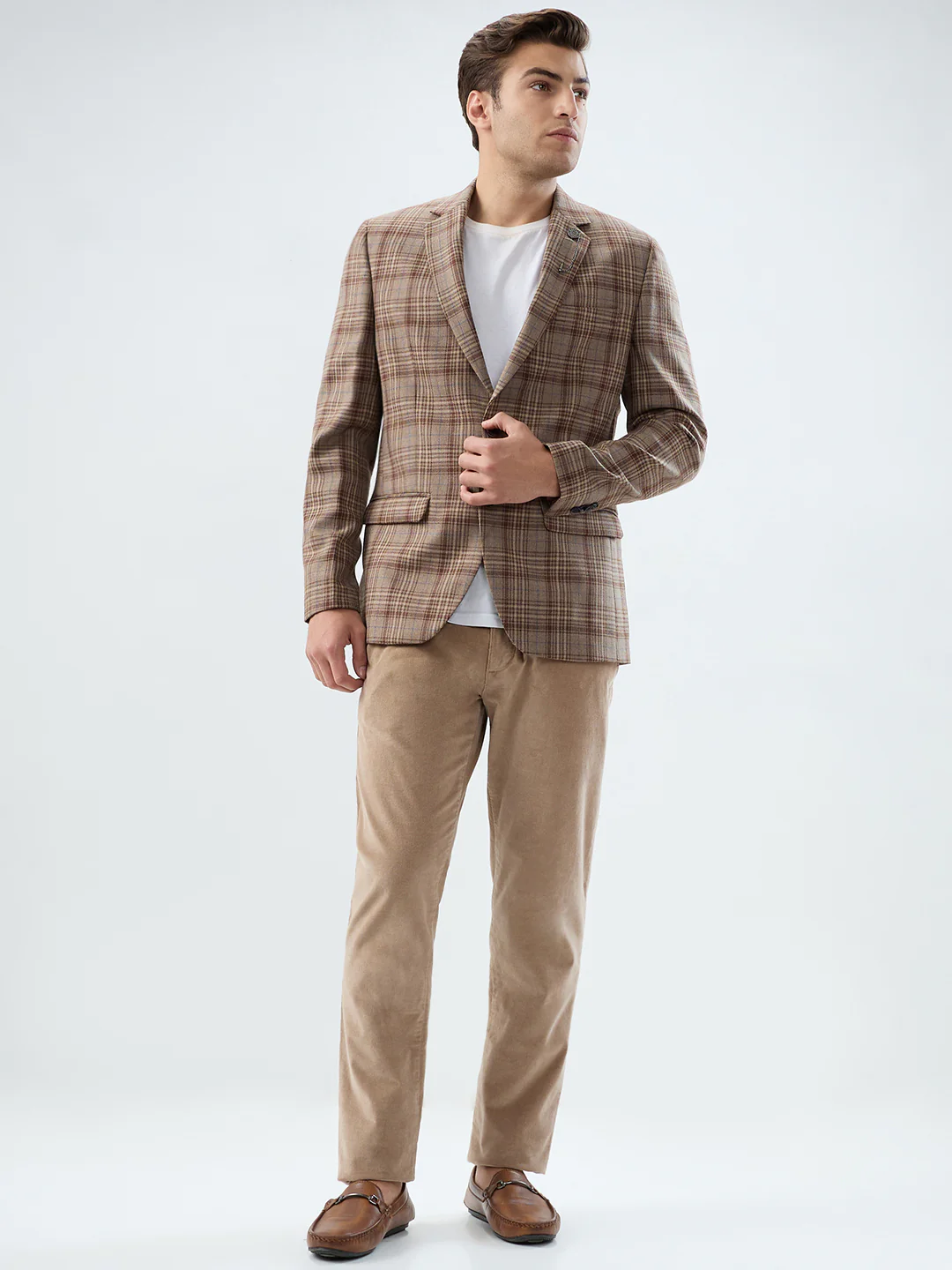 Park Avenue Men Brown Solid Regular Fit Polyester Blend Blazer - Image 5