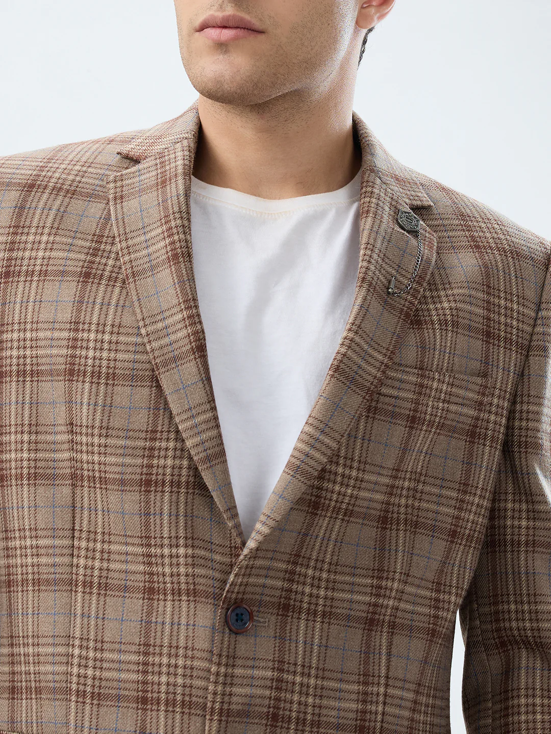 Park Avenue Men Brown Solid Regular Fit Polyester Blend Blazer - Image 6