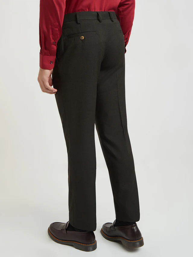 Park Avenue Men Brown Solid Regular Fit Polyester Blend Trouser - Image 4