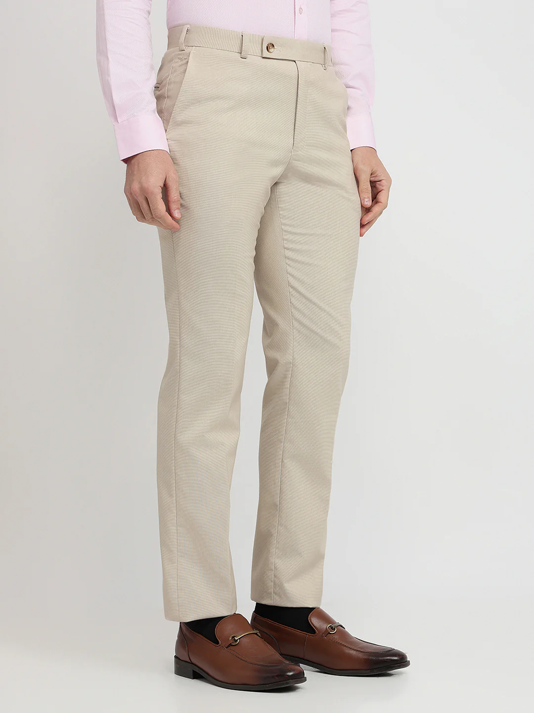 Park Avenue Men Brown Solid Regular Fit Polyester Blend Trouser - Image 2