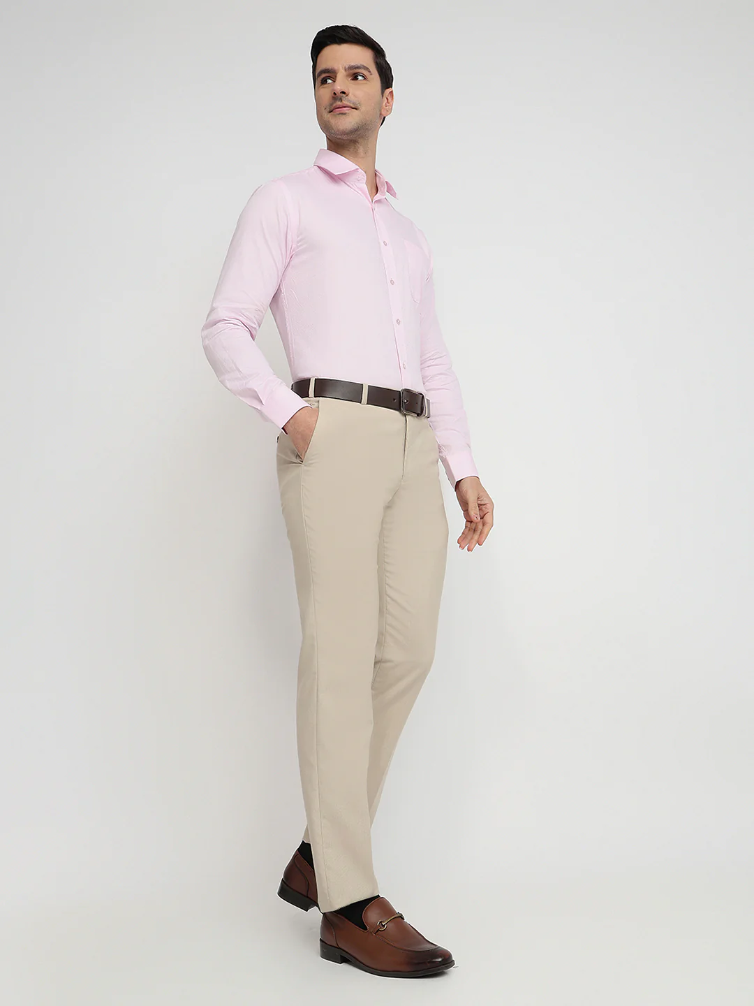 Park Avenue Men Brown Solid Regular Fit Polyester Blend Trouser - Image 5