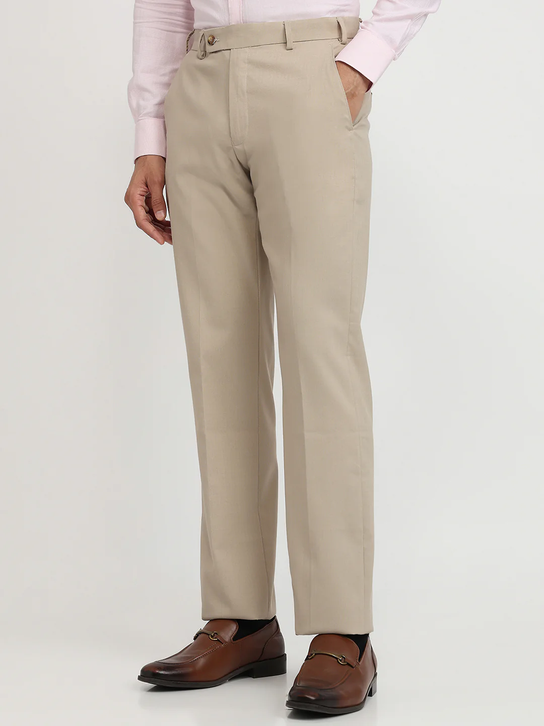 Park Avenue Men Brown Solid Regular Fit Polyester Blend Trouser - Image 2