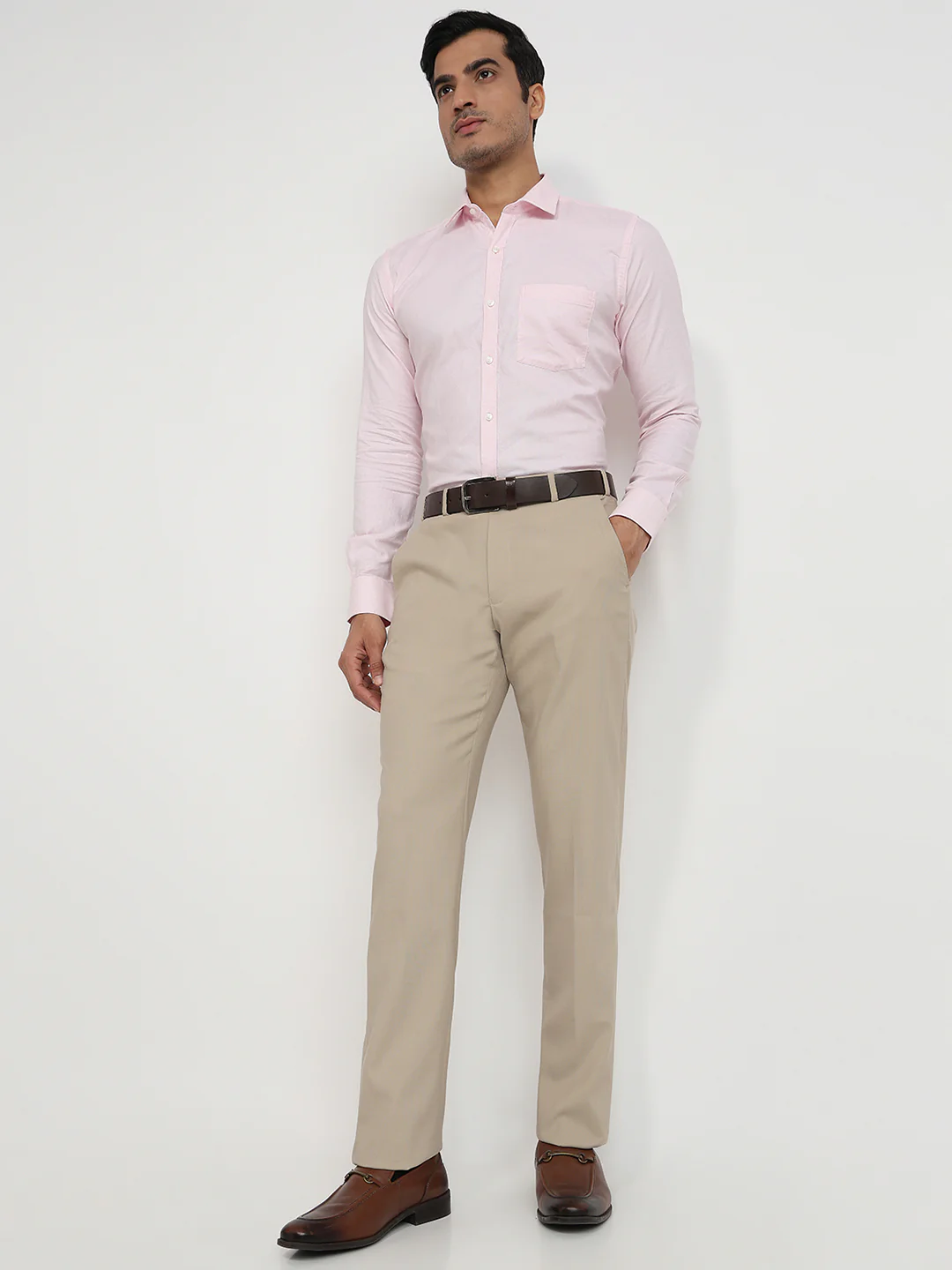 Park Avenue Men Brown Solid Regular Fit Polyester Blend Trouser - Image 5
