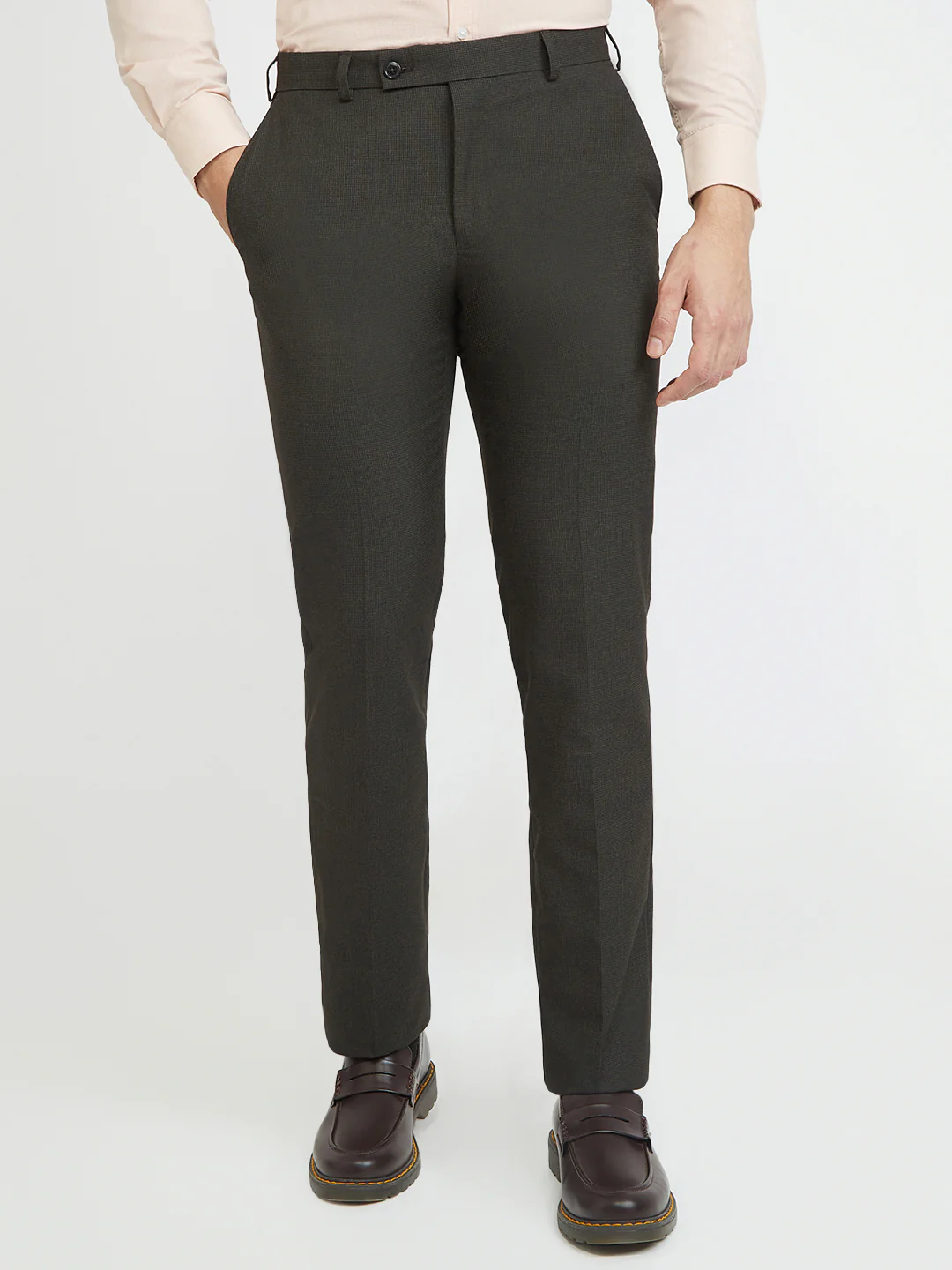 Park Avenue Men Brown Solid Regular Fit Polyester Blend Trouser