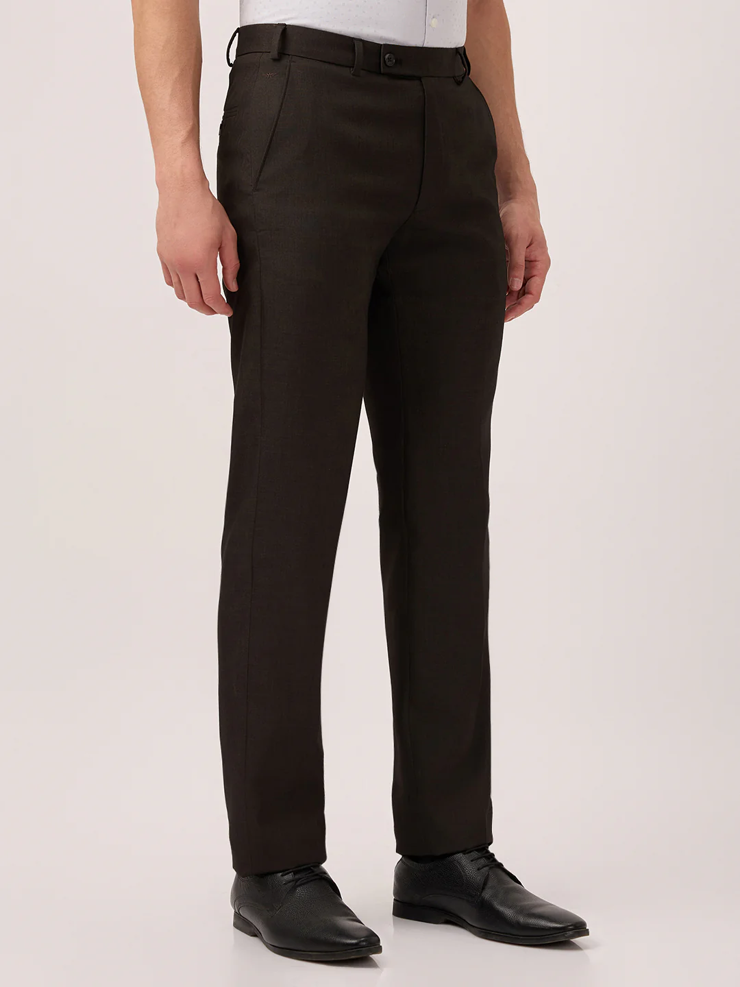 Park Avenue Men Brown Solid Regular Fit Polyester Blend Trouser - Image 3