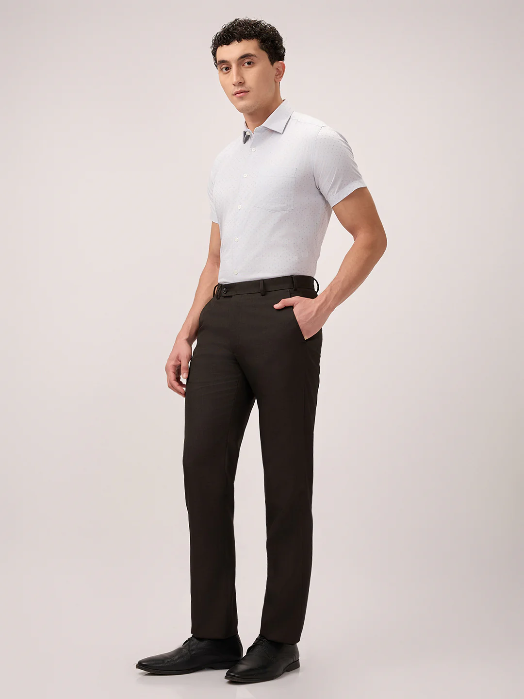 Park Avenue Men Brown Solid Regular Fit Polyester Blend Trouser - Image 5